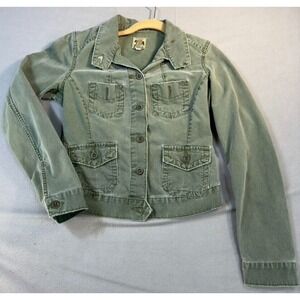 Lucky Brand Womens Jacket Small Olive Green Jean Jacket Crop 4 Pocket